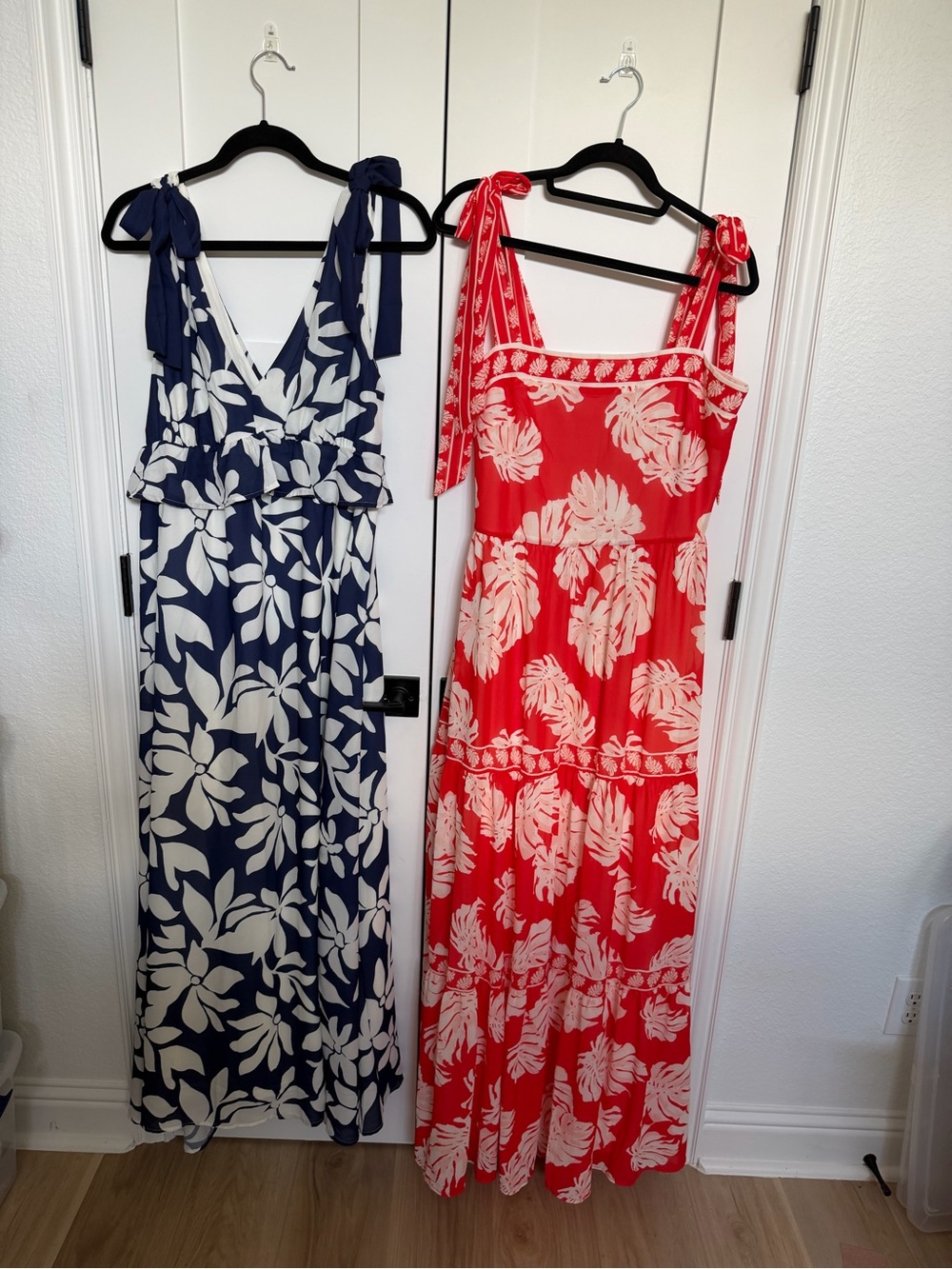 2 nwot Flying Tomato Navy & Red Floral Tie-Shoulder maternity Maxi Dresses